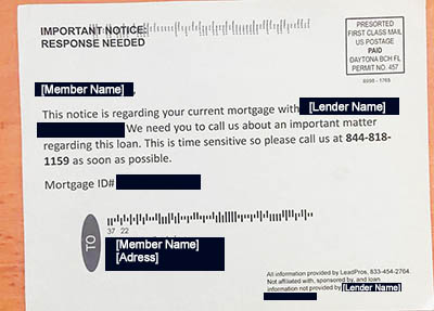 Mortgage scam postcard