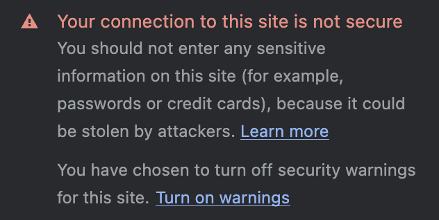Screenshot of a not secure site connection