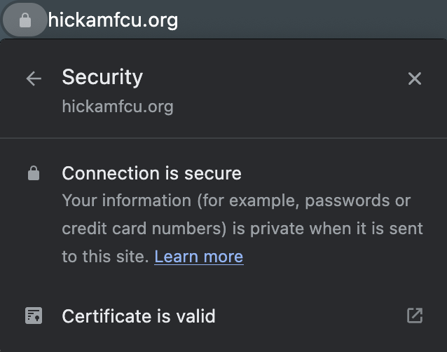 Screenshot of secure site connection