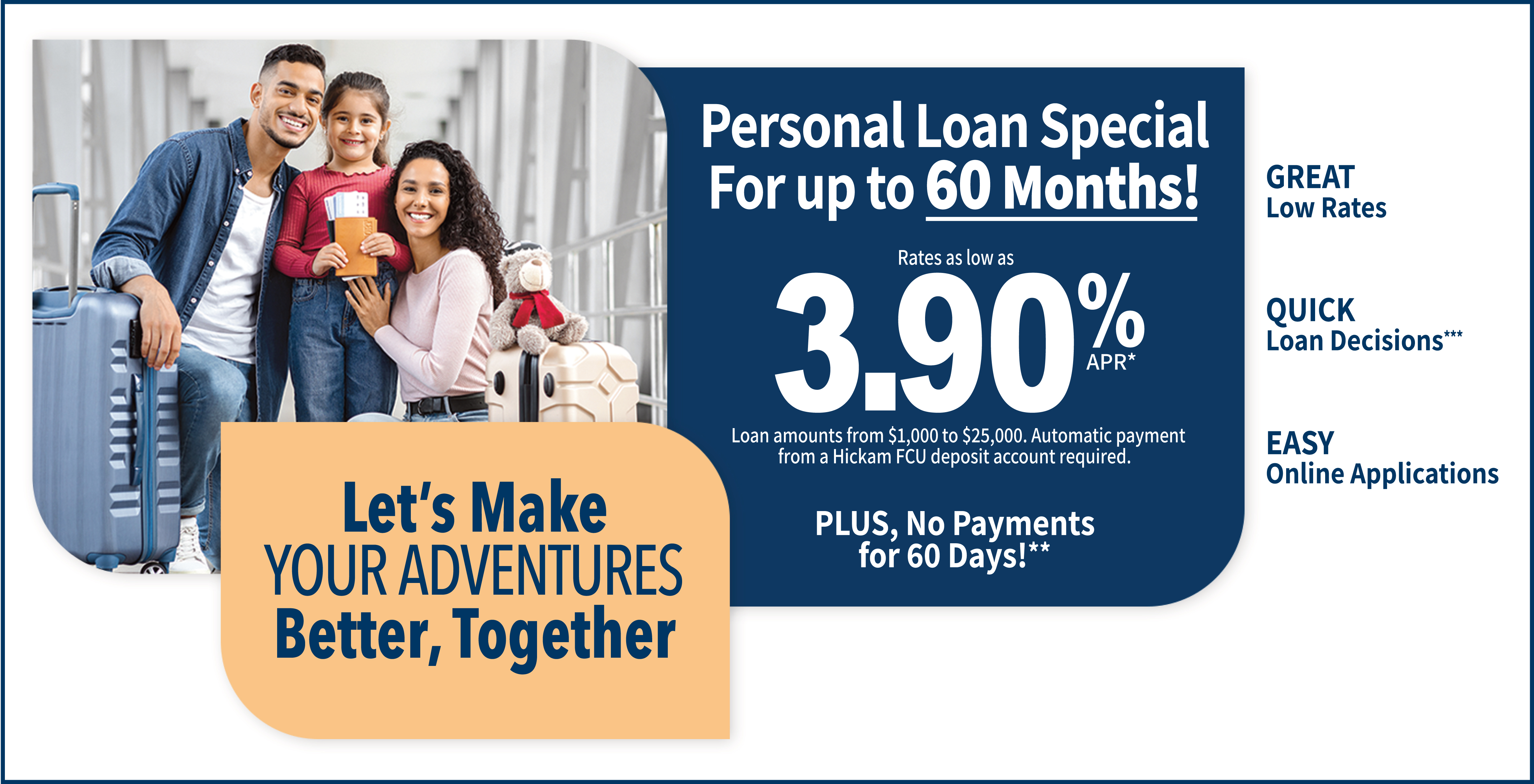 Personal Loan Special with rates as low as 3.90% APR for up to 60-months.